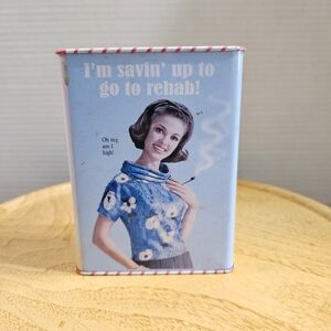Retro Sarcastic Comedic Blue Tin Box with Vintage Print